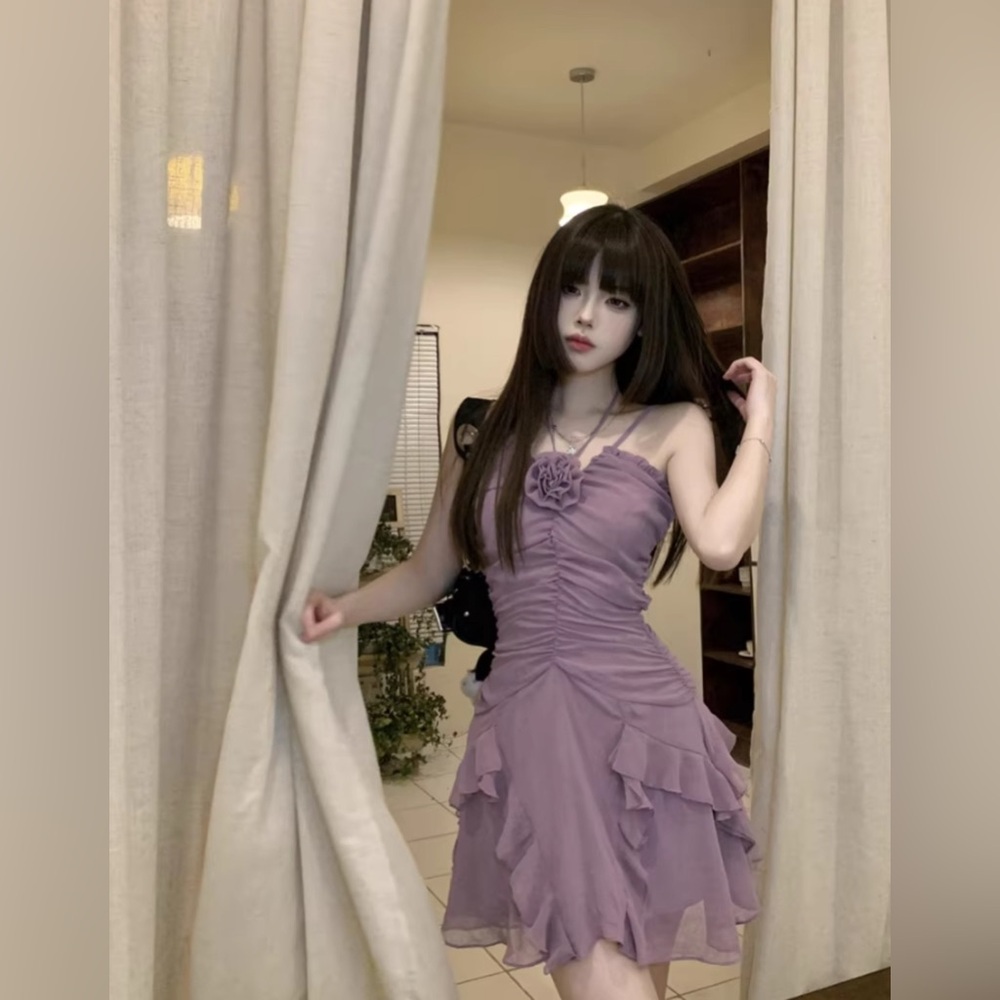 Elegant Purple Ruffled Dress